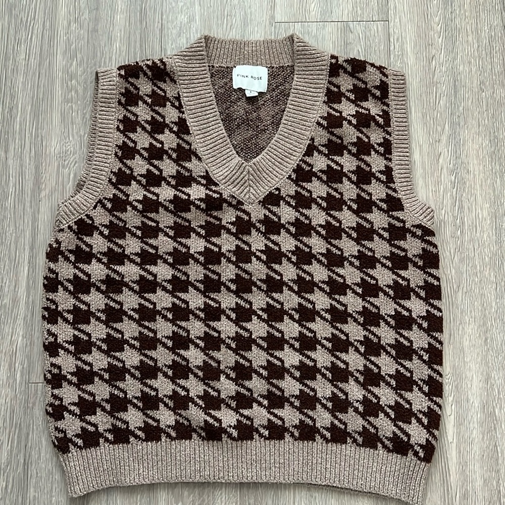 brown and tan sweater vest